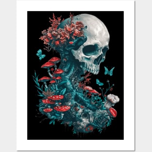 Skull and mushrooms. Posters and Art